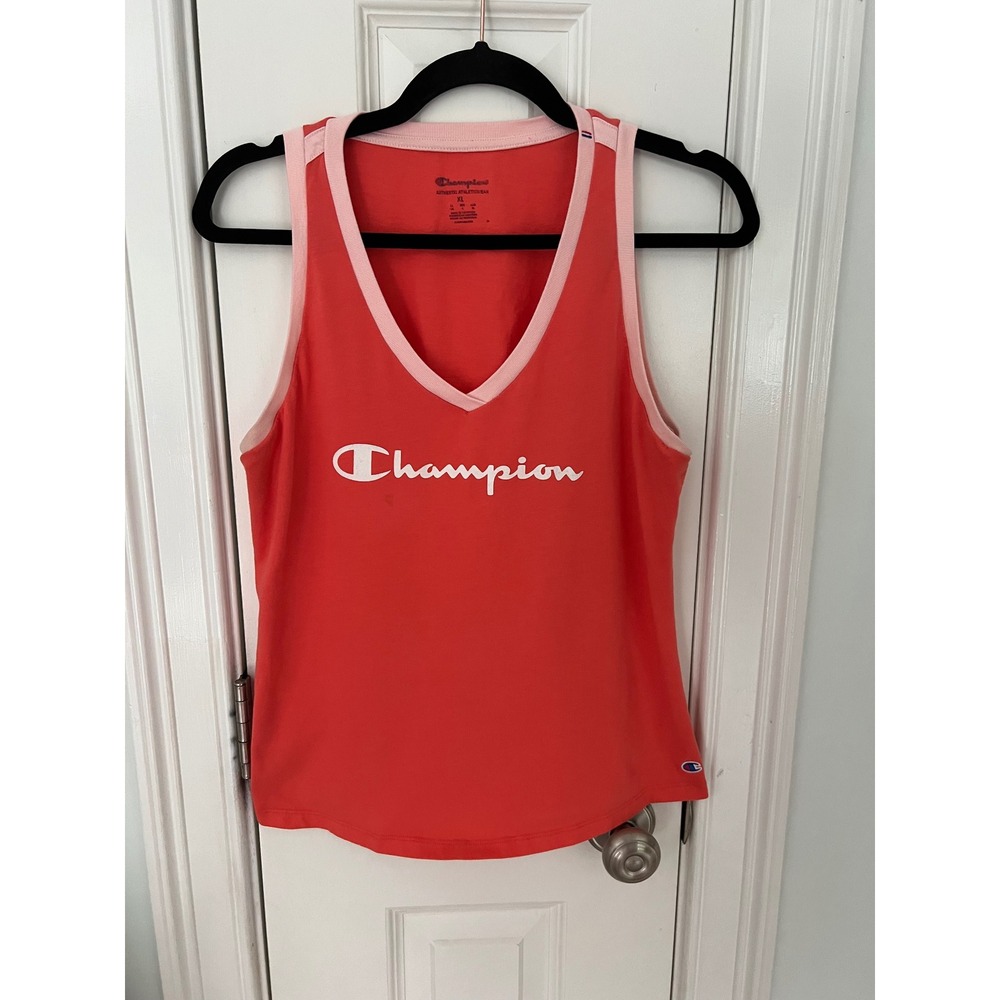 Champion Womens V-Neck Tank Top Coral Red Pink XL W4914 DOH